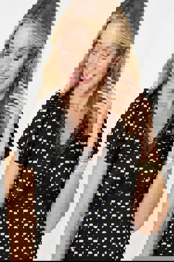 Black | Polka Dot Lace Trim Empire Midi Dress