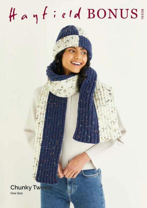 Hayfield Bonus Chunky Tweed Knitting Pattern 10338, Headwear, Scarves for Women, One Size