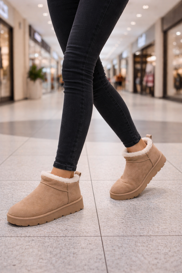 Trendy Trotters Camel Suede Women’s Low Cut Boots - Faux Fur Lined For Comfort & Warmth