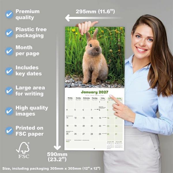 Rabbits Calendar 2027, Wall Calendars, Month To View, Animals, Gift