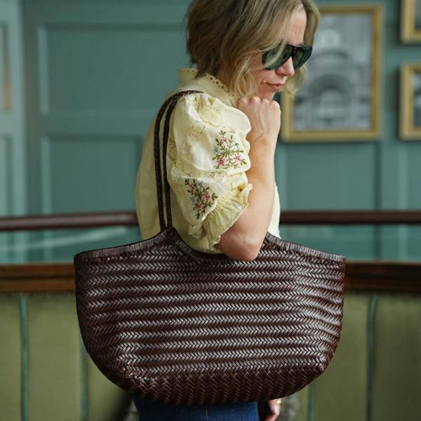 The Large Woven Leather Basket