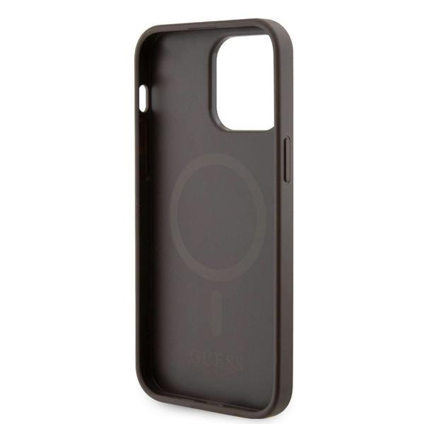 Guess Leather 4G Printed Stripes Hardcase with MagSafe for iphone 16 Pro Max 6.9" Brown - GUHMP16XP4RPSW
