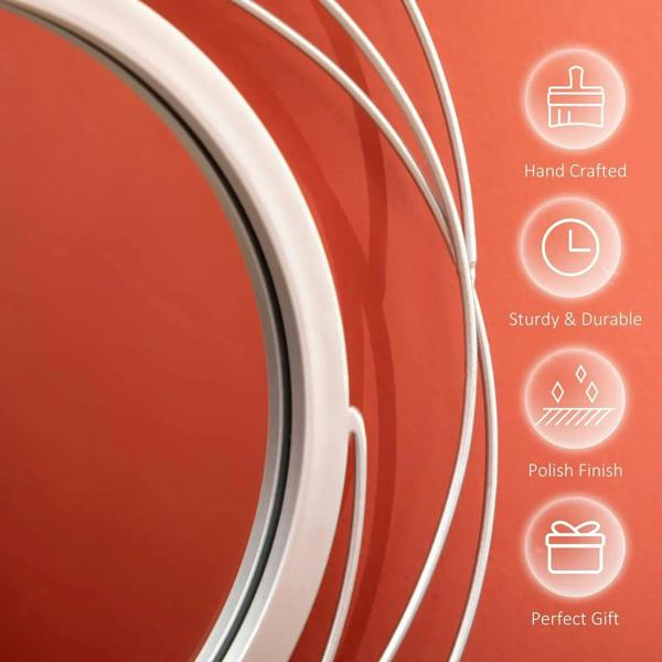 Silver metal mirror ring border close-up with glossy polished curved frame