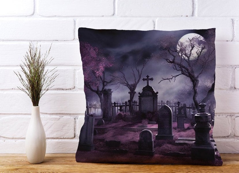 Warren Reed Witchs Moonlit Cemetery Design Cushions