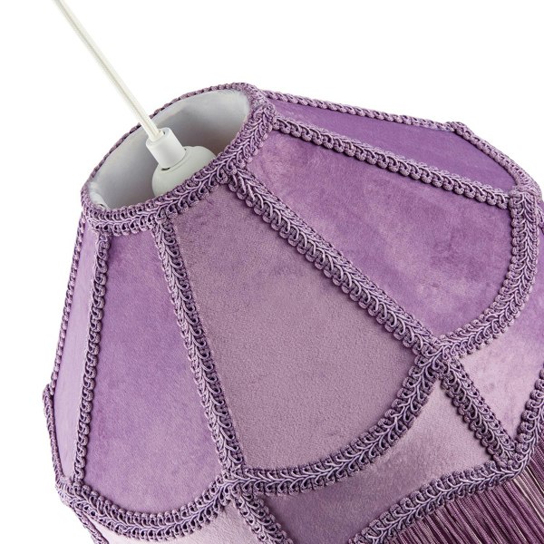 Traditional Victorian Empire Lampshade in Soft Lilac Velvet with Tassels Image 4