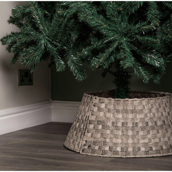 Samuel Alexander 40/58cm Samuel Alexander Medium KD Plastic Wicker Rattan Woven Christmas Tree Skirt in Grey