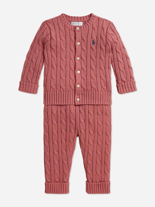 Ralph Lauren Kids Ralph Lauren Baby Girls Cable Knit Trouser Set in Pink