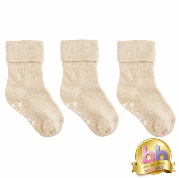 Little Sock Co. Non-Slip Stay On  Baby, Toddler & Child Socks - 3 Pack in Oatmeal