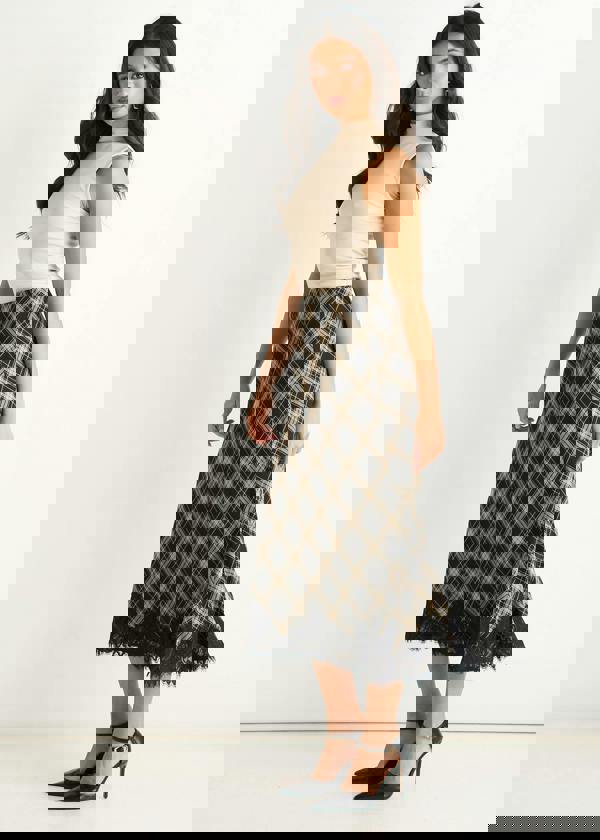 Gini London Mono Check Contrast Lace Bias Skirt