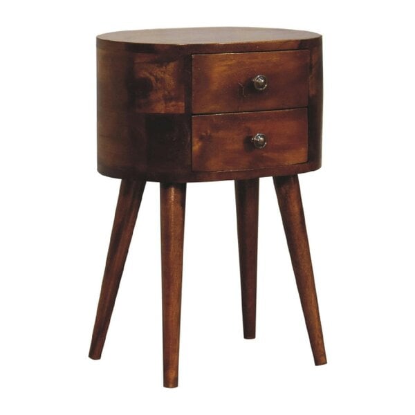 Wyld Haus Olbia Mini Chestnut Mango Wood Rounded Bedside Table with Drawer