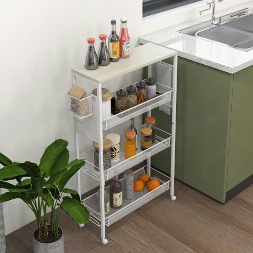 Wyld Haus Else Lune Metal White 3 Tier Kitchen Cart With Steel Wire Baskets