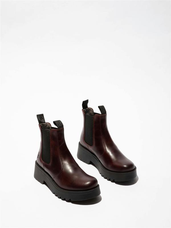 Fly London Womens Wine  MEDI789 Wedged Chelsea Ankle Leather Platform Boots