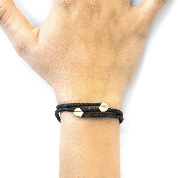 Anchor & Crew Raven Black Conway 9ct Yellow Gold and Stingray Leather Bracelet