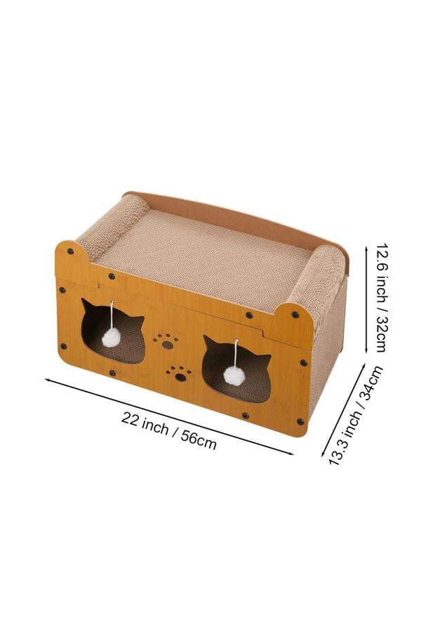 Living and Home Cat Scratcher House with Hanging Plush Balls for Indoor
