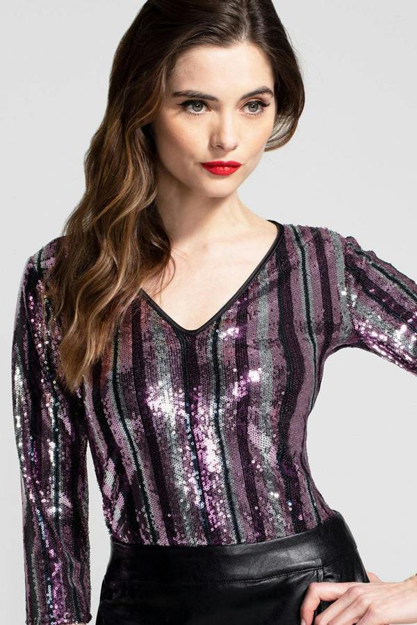 HotSquash V Neck Sequin Party Top