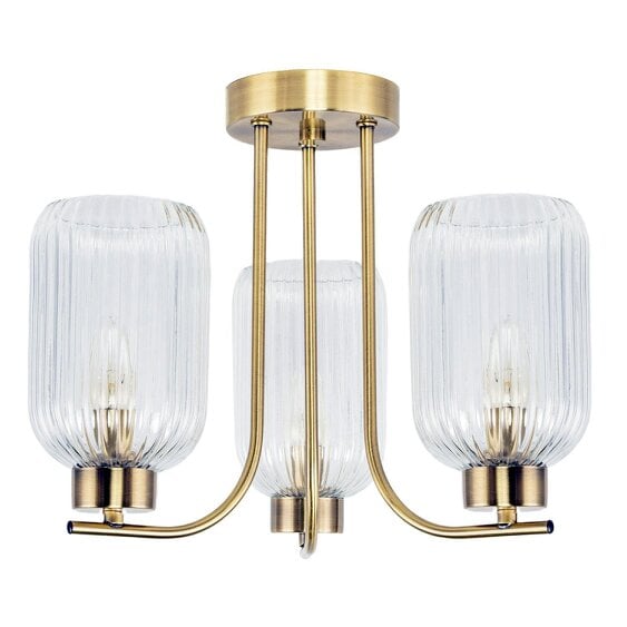 Happy Homewares Elegant Ceiling Fitting in Antique Brass with Ribbed Glass Shades