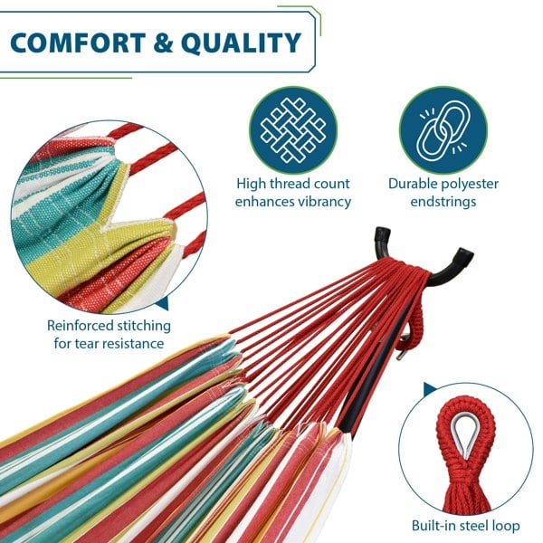 Vivere Double Cotton Hammock with Stand (280cm) - Salsa