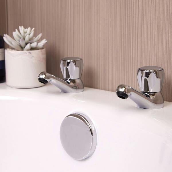 Flode Ramberget Bath Pillar Taps with Dome Head - Polished Chrome Finish