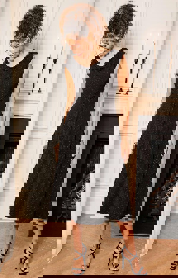 Alie Street London Darcie Cowl Neck Dress (Glitter Black)