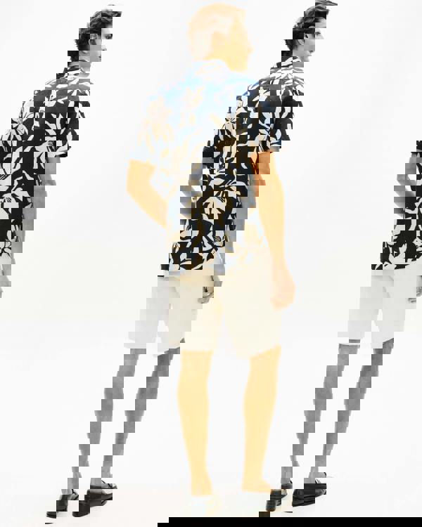 Tommy Hilfiger Linen Blend Flower Print Mens Short Sleeve Shirt - Dark Night Navy/Allover