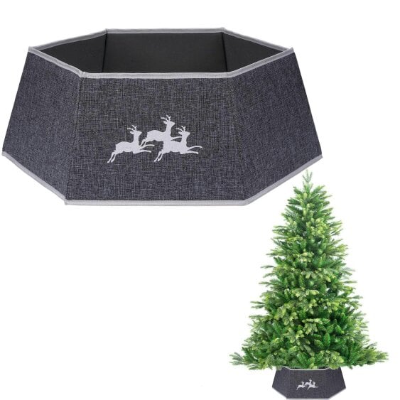 Shatchi 26.8 Inch Hexagonal Fabric Christmas Tree Collar in Grey, Foldable Tree Stand Cover - 26.8INCH - Grey - Artificial Christmas tree
