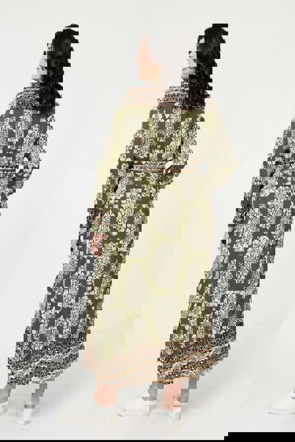 Green | Curve Printed Tie Waist Maxi Shirt Dress