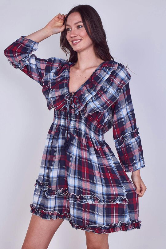 Frill Detail Check Smock Dress