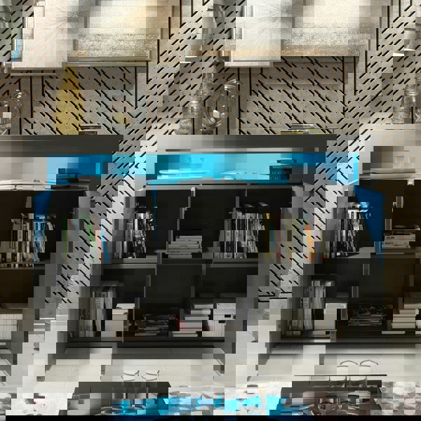 Mex Furnitur Modern Sideboard 155cm – Matt Grey Body with Grey Gloss Doors Free LED Lights