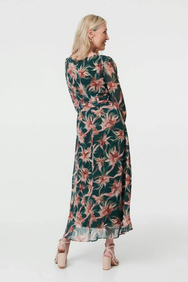 Green | Floral Tie Waist A-Line Maxi Dress