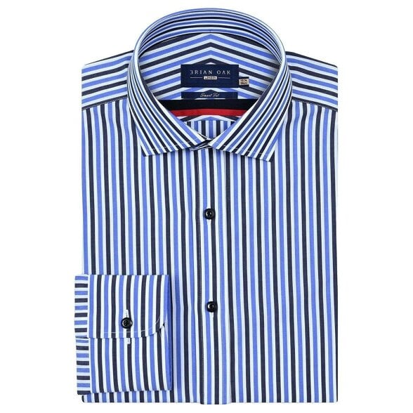 Men's Sky Blue Striped Cotton Dress Shirt