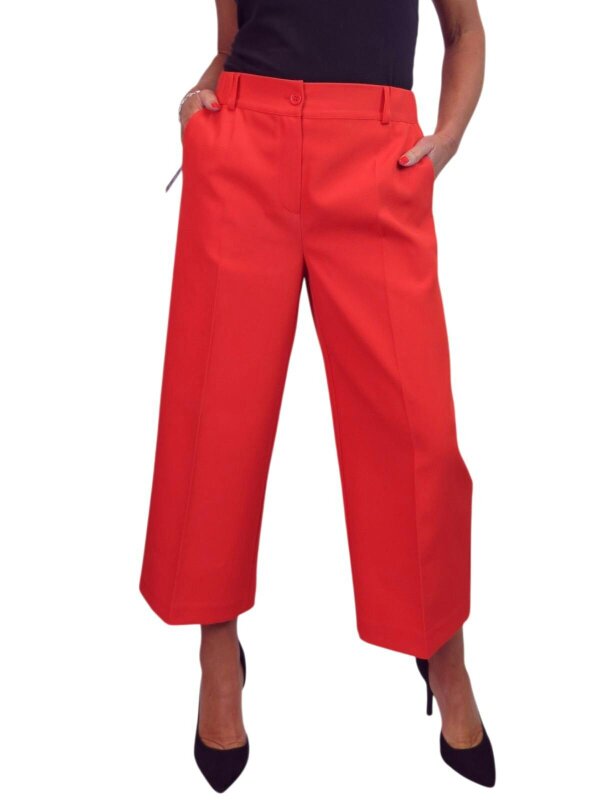 Paulo Due Womens Wide Leg Cropped Tailored Trousers - Deep Coral