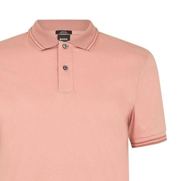 Boss Mens Logo Cotton Short-Sleeved Polo Shirt - Light Pink - 