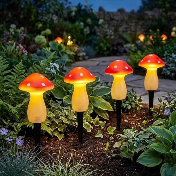 Solar Power Fairy Mushroom Stake Lights Outdoor Garden Pathway Décor