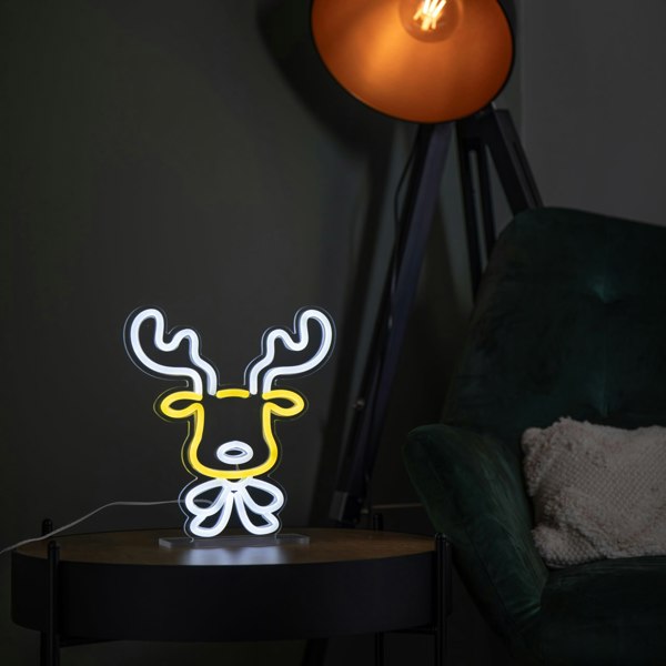 Samuel Alexander 25cm Light up Christmas Reindeer Face Table Top Neon Sign