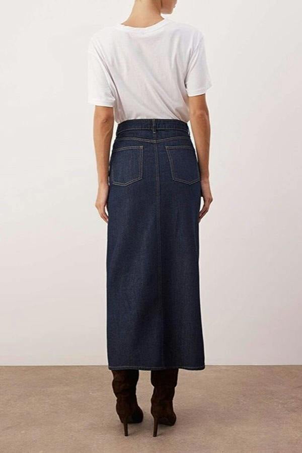 WOVCOR Maxi Denim Skirt with Slit