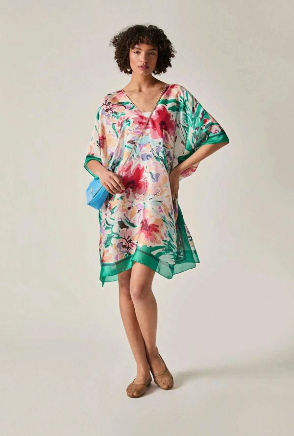 James Lakeland Green Floral Mosaic Kaftan