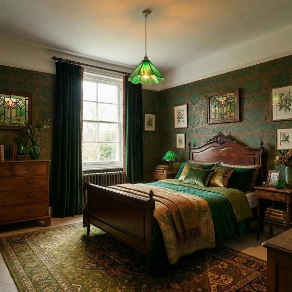 Classic Green Toned Tiffany Glass Easy Fit Pendant Lighting Shade Image 6
