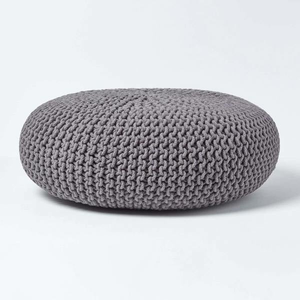 HOMESCAPES Large Round Cotton Knitted Pouffe Footstool
