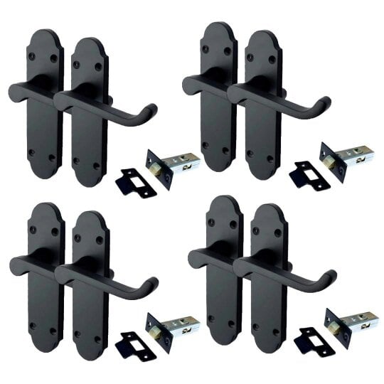 EDH Door Hardware Matt Black Bathroom Door Handles with Lock & 63mm Tubular Latch
