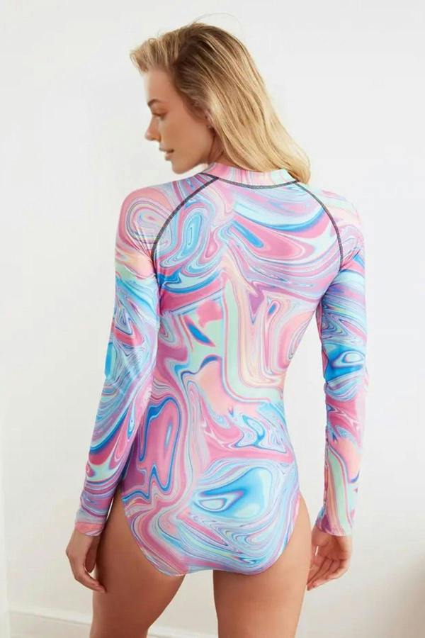 WOVCOR Patterned Zip-Up Surfer-Style Regular Swimsuit