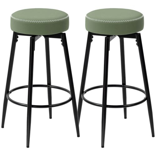 Wyld Haus Rivali Faux Leather Green And Black Bar Stools Set Of 2 With Footrests