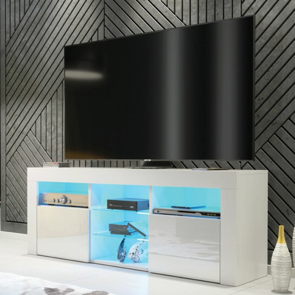 Mex Furniture Stylish 145cm Modern TV Unit with Sideboard and White High Gloss Doors