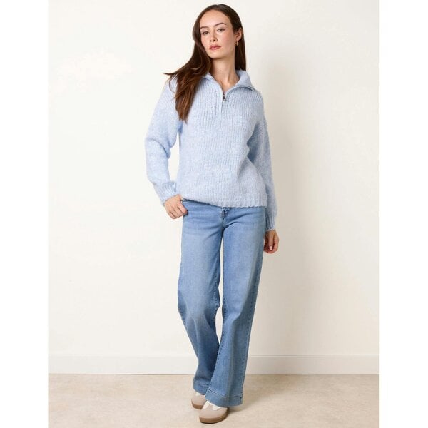 Blue Vanilla Zip Neck Glitter Detail Jumper