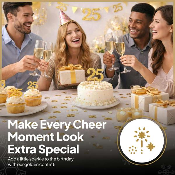 25th Birthday Gold Metallic Confetti Set for Party Tables and Celebration Displays image 9