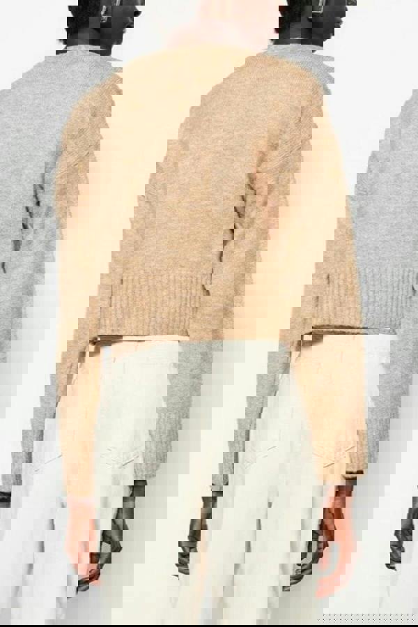 WOVCOR Crop Soft Textured Buttoned Knit Cardigan