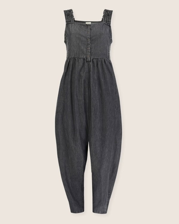 Alice Black Denim Smocking Strap Jumpsuit- image 4