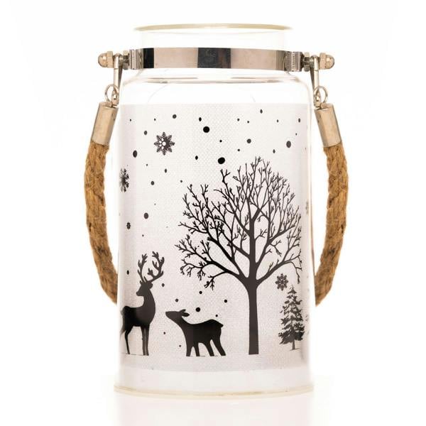 16cm Christmas Decorated Jar Table Winter Woodland Scene Lantern with Warm White LED Glow image 1