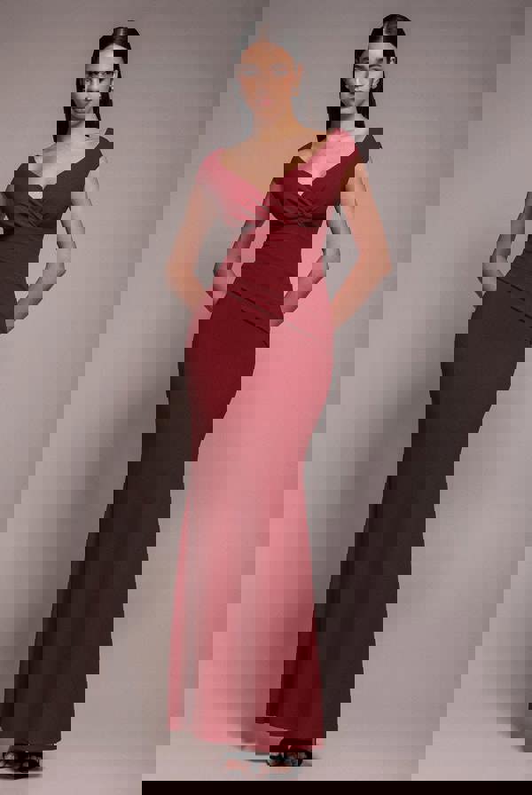 Bardot Pleated Maxi Dress - Burgundy DR1092