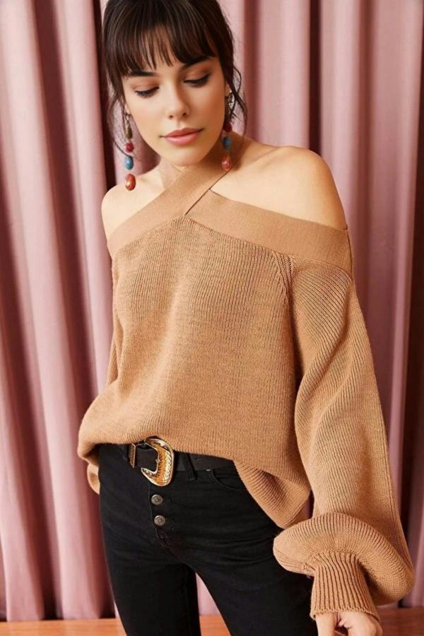 Hoxton Gal Cross-Neck Knit Sweater