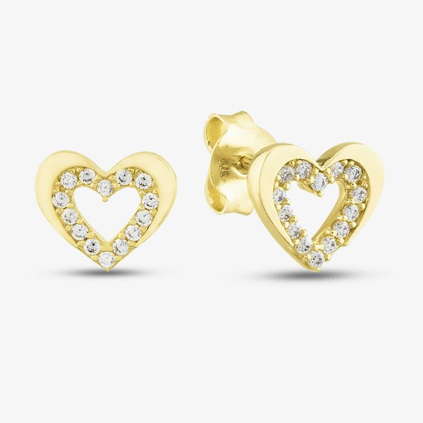 T. H. Baker 9ct Yellow Gold Cubic Zirconia Open Heart Stud Earrings E1625Y